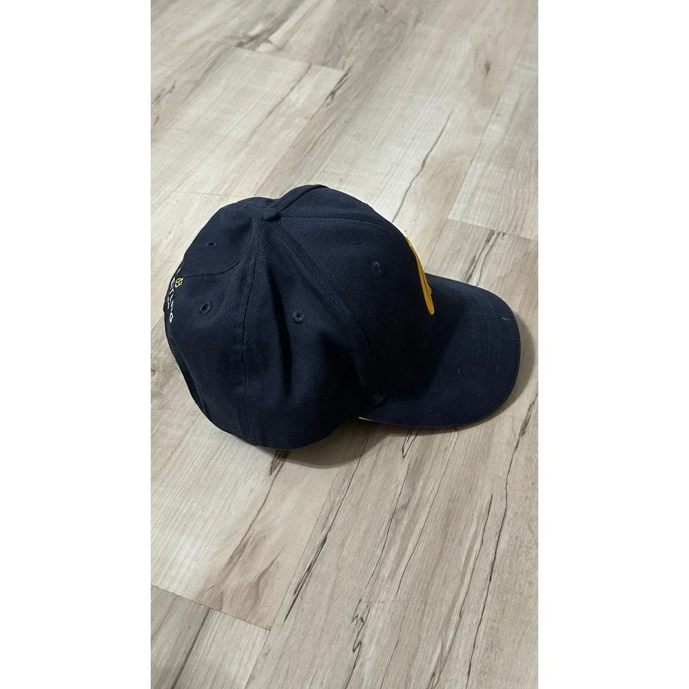 Breitling 1884 Blue‎ Hat Yellow Logo Leather Strapback Adjustable One Size
